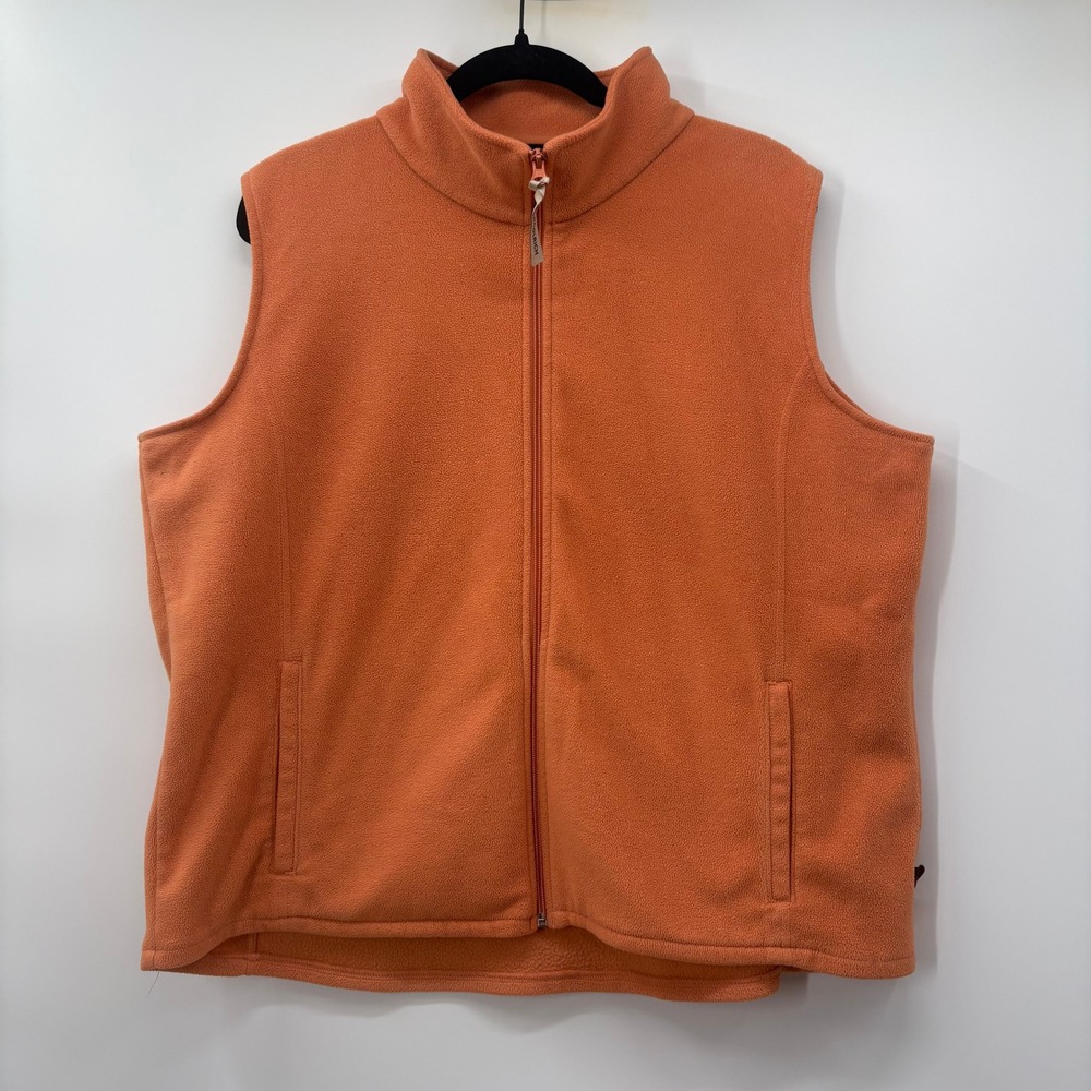 Woolrich Womens XL Orange Full Zip Fleece Vest Outdoor Layering Pockets